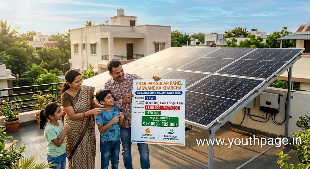 Ghar par solar panel lagwane ka kharcha aur govt subsidy